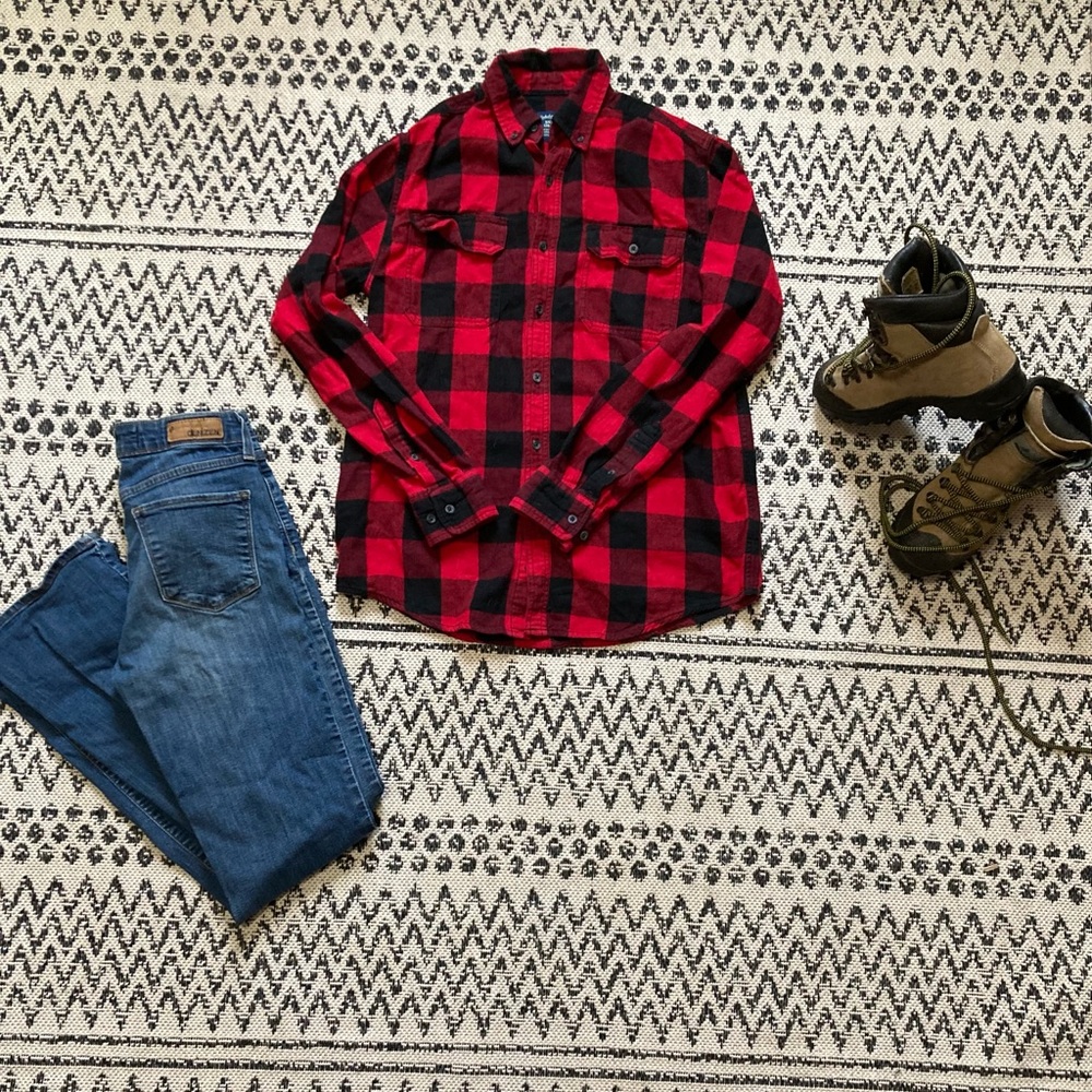 Faded Glory Red and Black Checkered Oversized Shirt